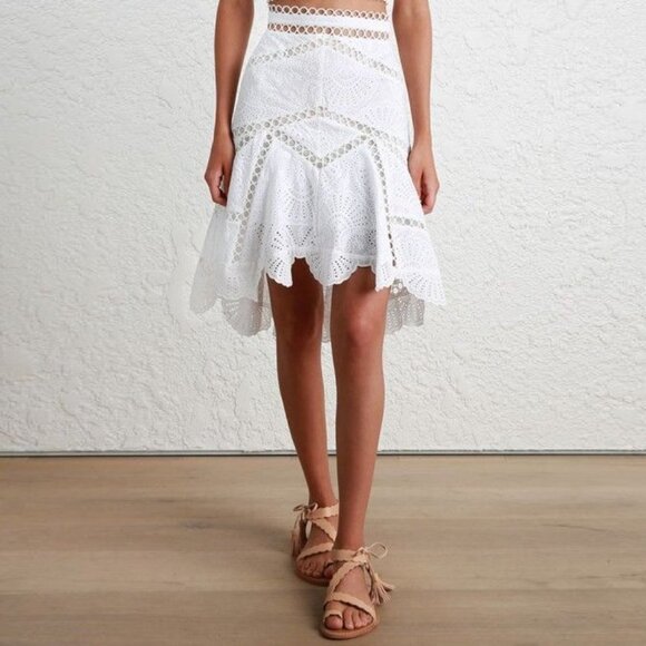 Zimmermann Mercer Fan High Low Skirt White Coastal Cowgirl b150 - Picture 4 of 8